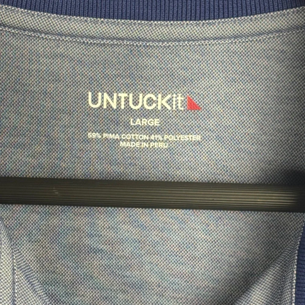 UNTUCKit Mens Day Polo Shirt Blue Heathered Pima Cotton Regular Fit 42037 L